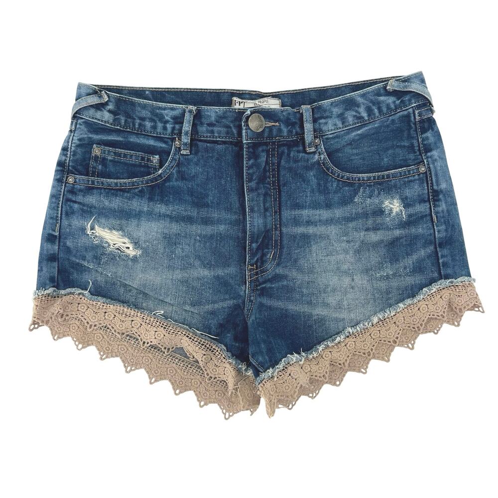 Free People Lacey High Rise Cutoff Shorts Womens 27 Blue Festival Distressed